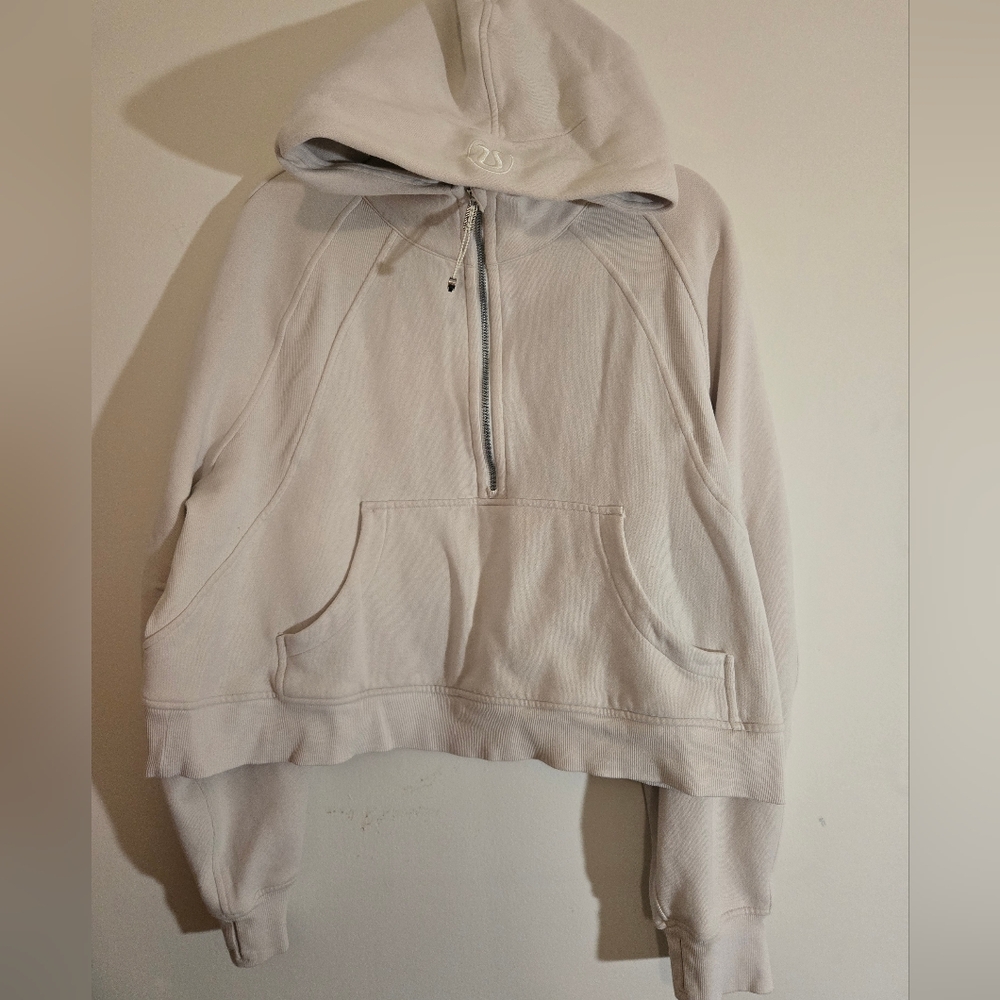 Lululemon Women's Cropped Half-Zip Hooded Sweatshirt - Cream Xl